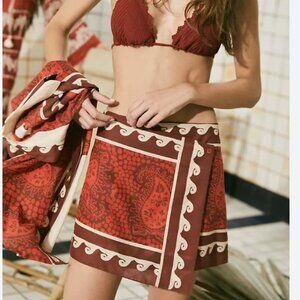 NWT's JOHANNA ORTIZ Hunting Roots Womens Paisley Mini Wrap Skirt In Red Size 8